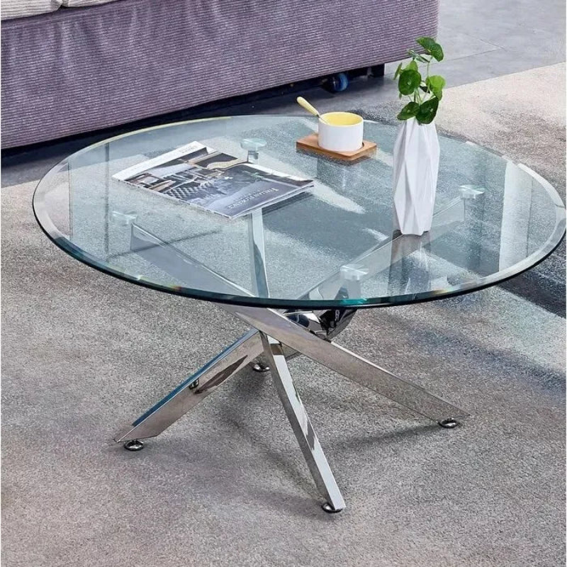 Table basse ronde JESSY pieds chrome et plateau en verre TRANSPARENT 80 cm #couleur_transparent