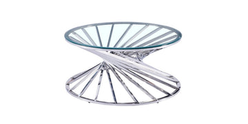 Table Basse NAUTILUS Ronde Plateau Verre Trempé Transparent Pieds Chrome D80x45cm