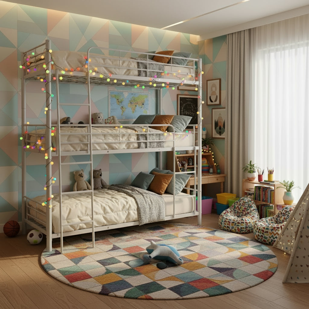 Lit superposé métal 3 couchages 90x190 cm Blanc TRIPLE