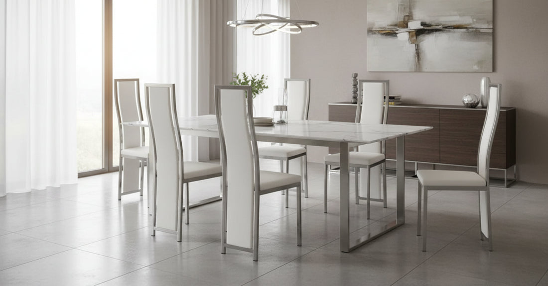 Lot de 6 chaises Dana simili cuir blanc contour chromé