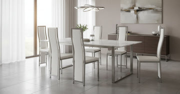 Lot de 6 chaises Dana simili cuir blanc contour chromé