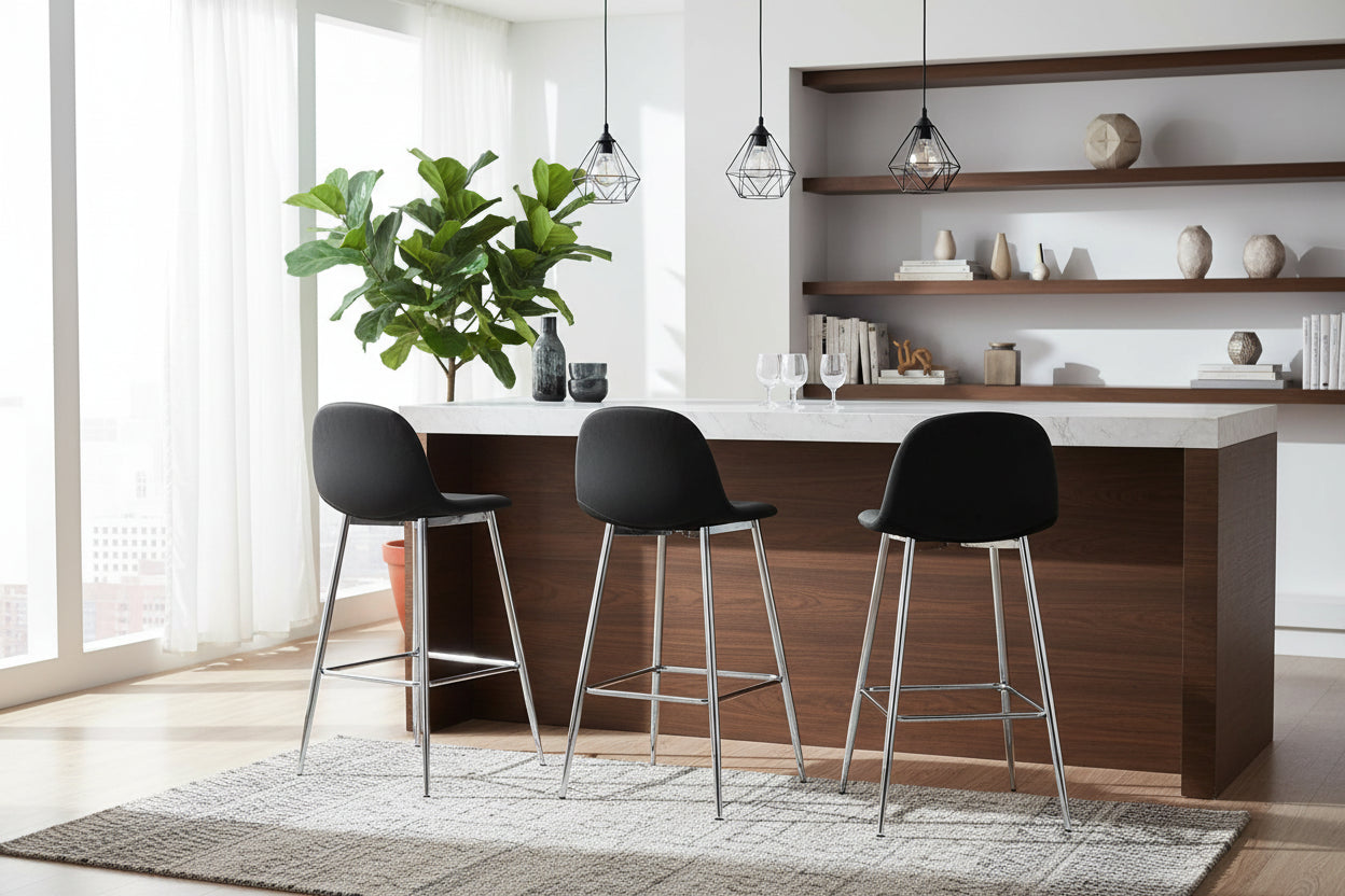 Lot 2 Tabourets de Bar Scandinave Velours Noir Pieds Chrome