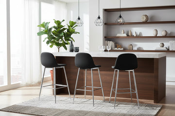 Lot 2 Tabourets de Bar Scandinave Velours Noir Pieds Chrome