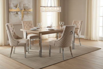 Lot de 2 chaises ANNEAU matelassée et cloutée Chrome velours - Beige