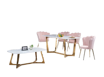 Table à manger GOSSIP plateau en Granite Marbré Blanc - Gold