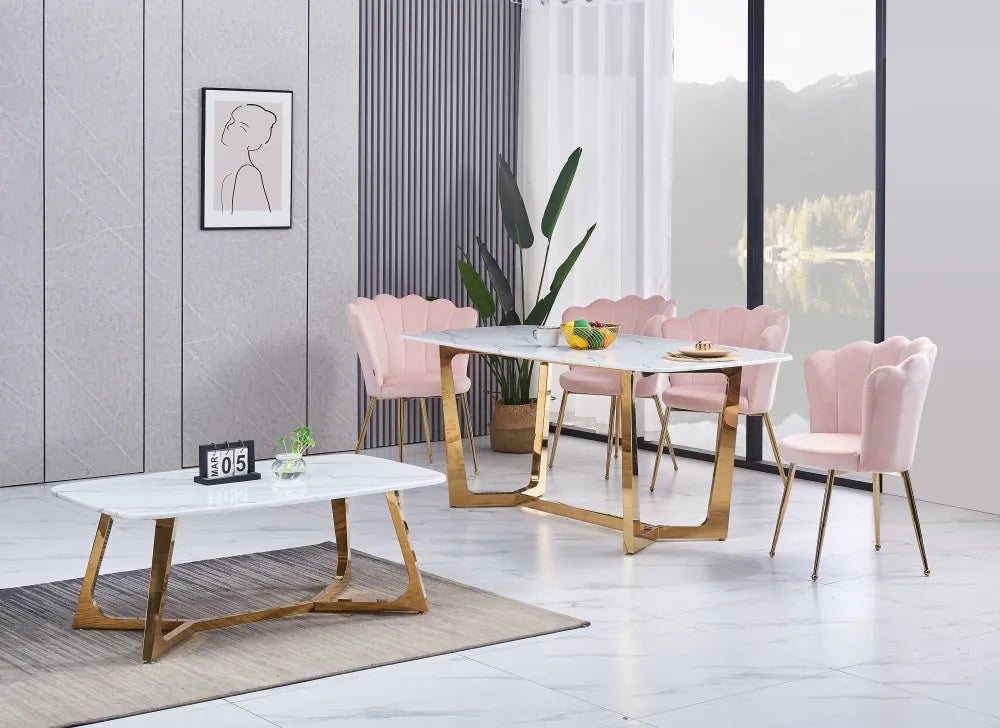 Table à manger GOSSIP plateau en Granite Marbré Blanc #couleur_gold