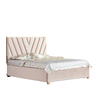 Lit adulte VERA 140x190 cm en velours beige avec sommier intégré