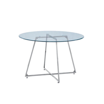 Table à manger ronde HELOISE Chrome - Plateau Transparent D120 cm