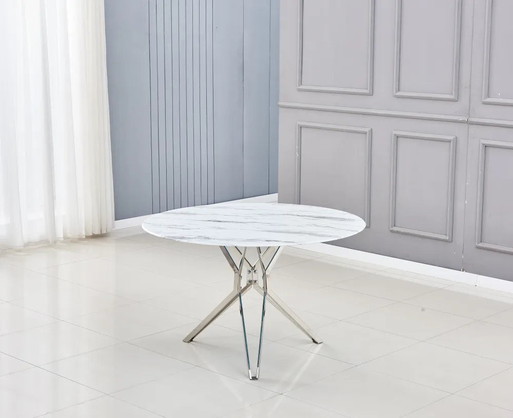 Table à Manger ronde ELECTRA verre effet marbré 120x75 cm #couleur_chrome