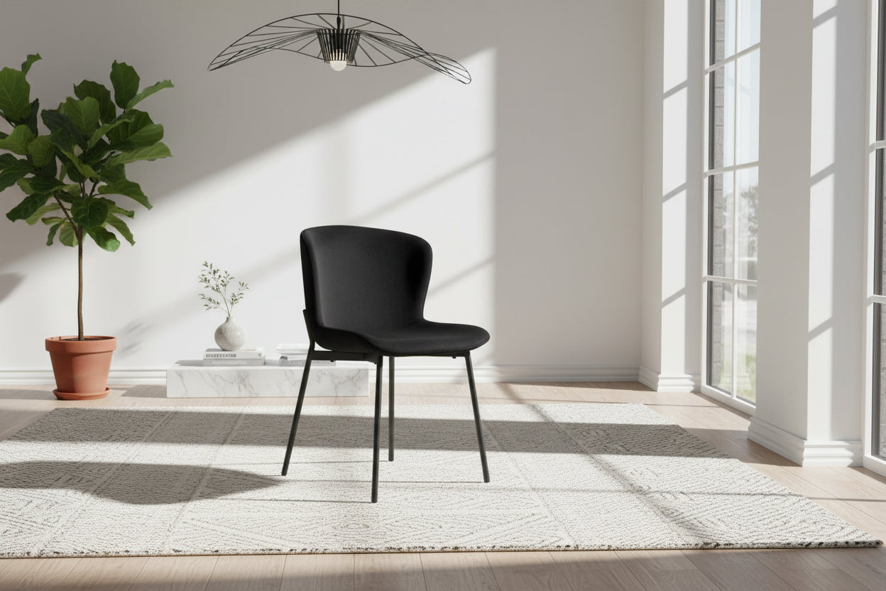 Lot 4 Chaises Salle à Manger Elen Velours Noir Pieds Métal Noir