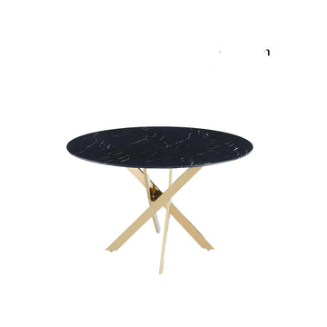 Table a manger ronde JESSICA  Gold XXL 120 cm 4 couverts effet marbré noir