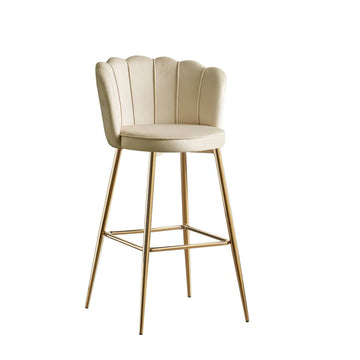 Lot 2 Tabourets de Bar Nymphea Velours Beige Pieds Gold