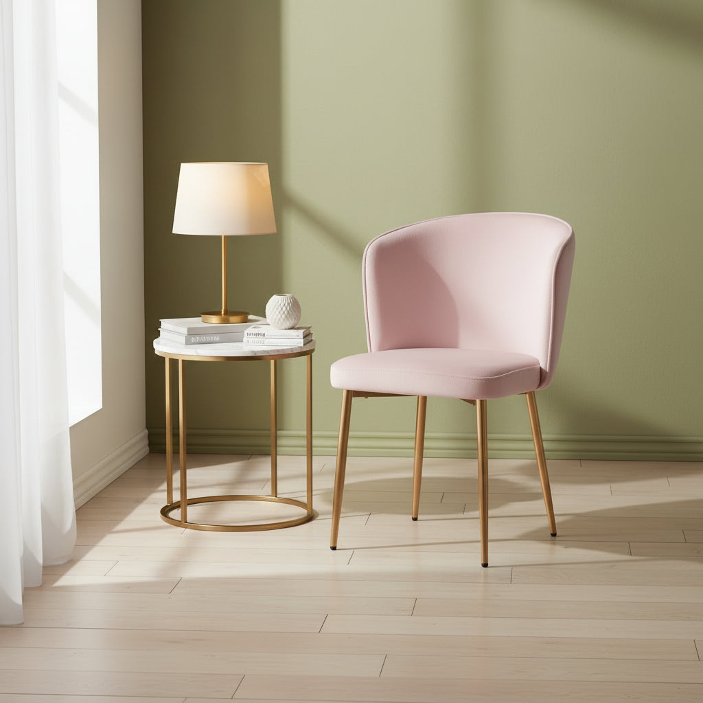 Lot de 4 chaises moderne DIANA gold velours rose