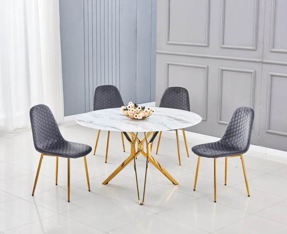 Table à Manger ronde ELECTRA verre effet marbré 120x75 cm #couleur_gold