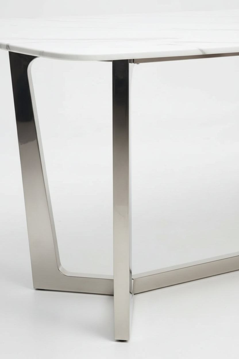 Table à manger GOSSIP plateau en Granite Marbré Blanc #couleur_chrome