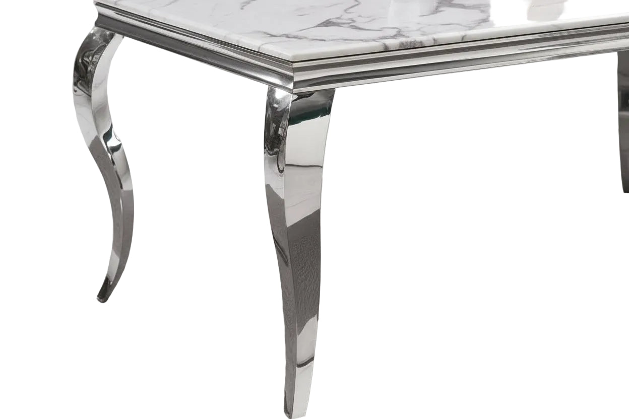 Table a manger verre effet marbre blanc chrome 180x90 cm BAROQUE