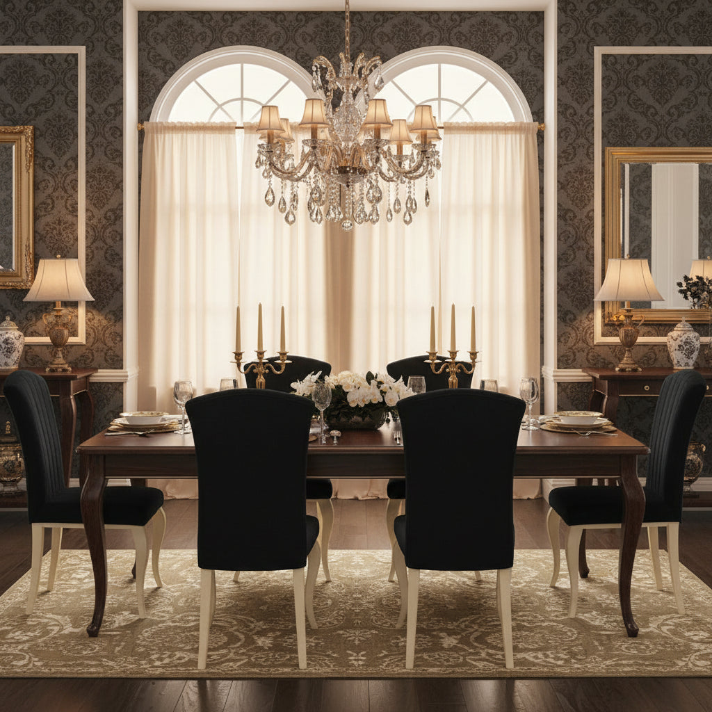Lot de 6 Chaises baroque LOUIS Gold Velours Noir