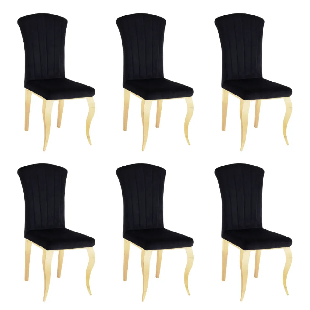 Lot de 6 Chaises baroque LOUIS Gold Velours Noir