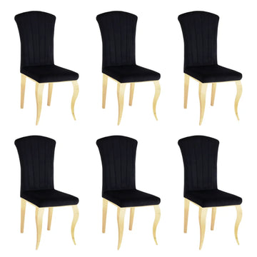 Lot de 6 Chaises baroque LOUIS Gold Velours Noir