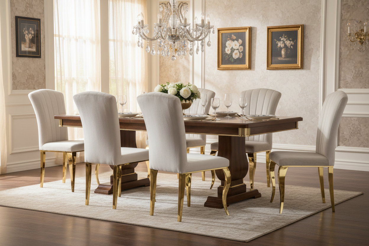 Lot 6 chaises velours beige pieds inox gold 48x45x101 cm LOUIS