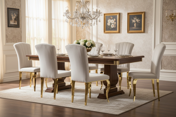 Lot 6 chaises velours beige pieds inox gold 48x45x101 cm LOUIS