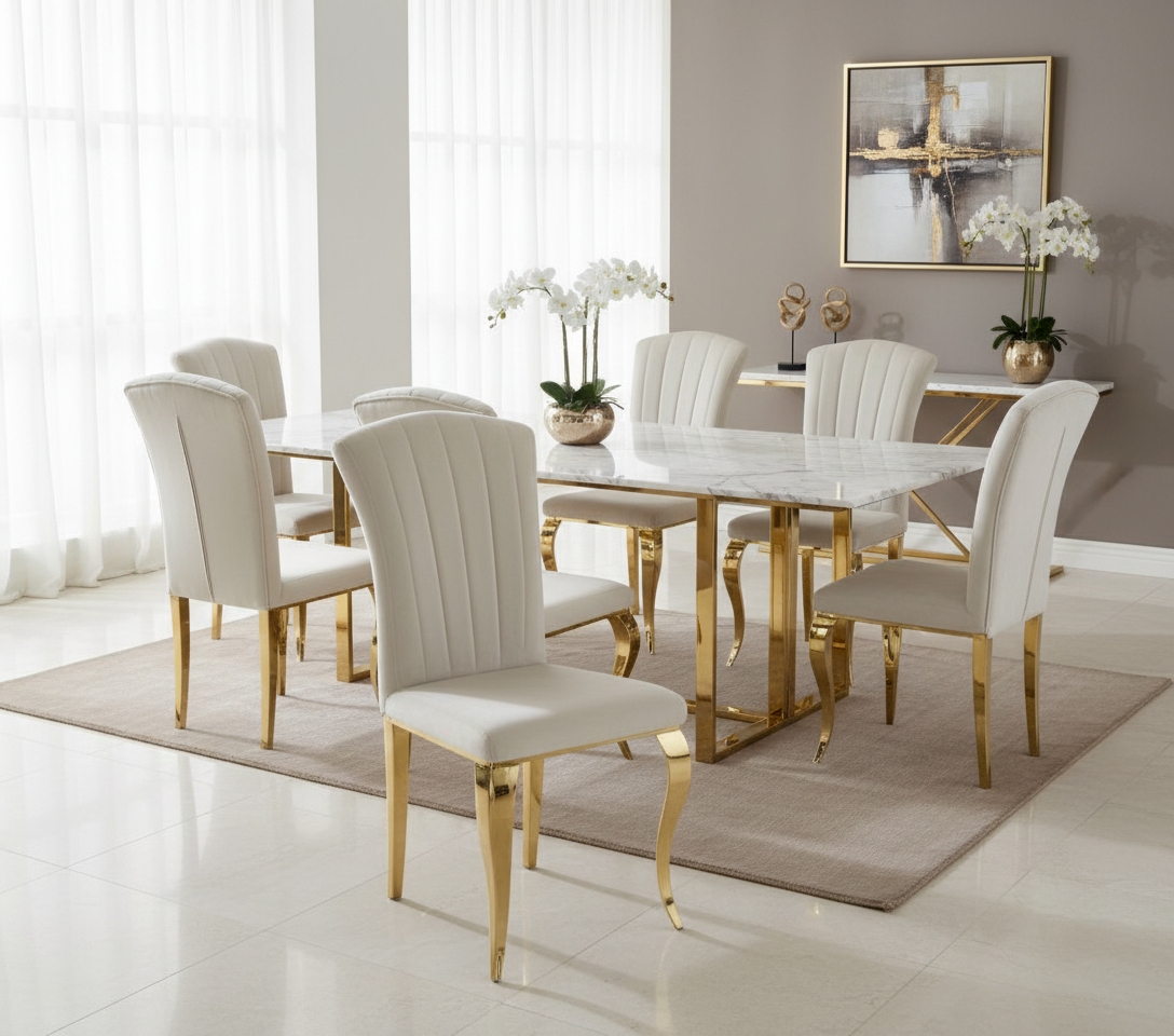 Lot de 6 Chaises baroque LOUIS Gold Velours Beige