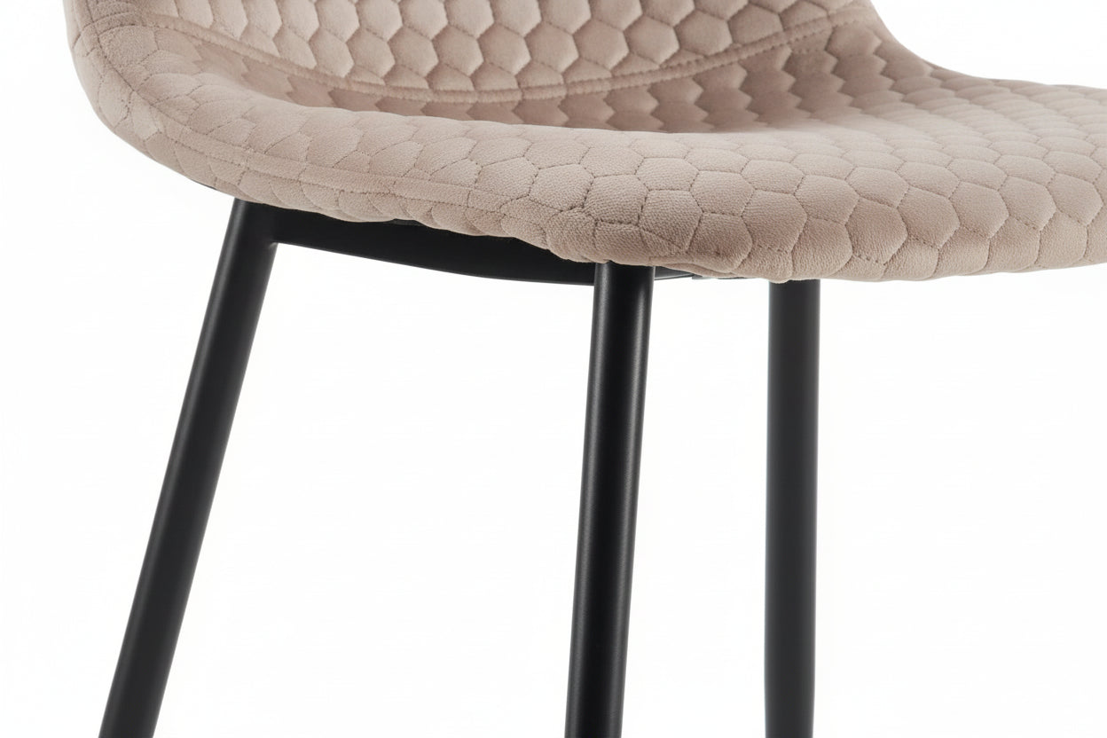 Lot 4 Chaises Salle à Manger Scandinave Alvéole Velours Taupe Pieds Métal Noir