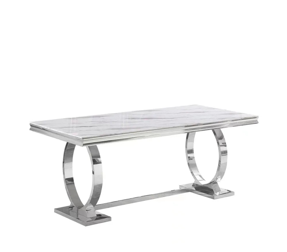 Table à manger 6 à 8 personnes OMEGA Chrome verre 180x90 cm #couleur_marbré-blanc