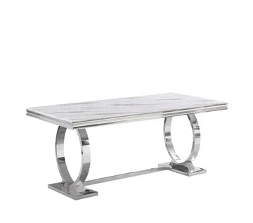 Table à manger 6 à 8 personnes OMEGA Chrome verre 180x90 cm #couleur_marbré-blanc