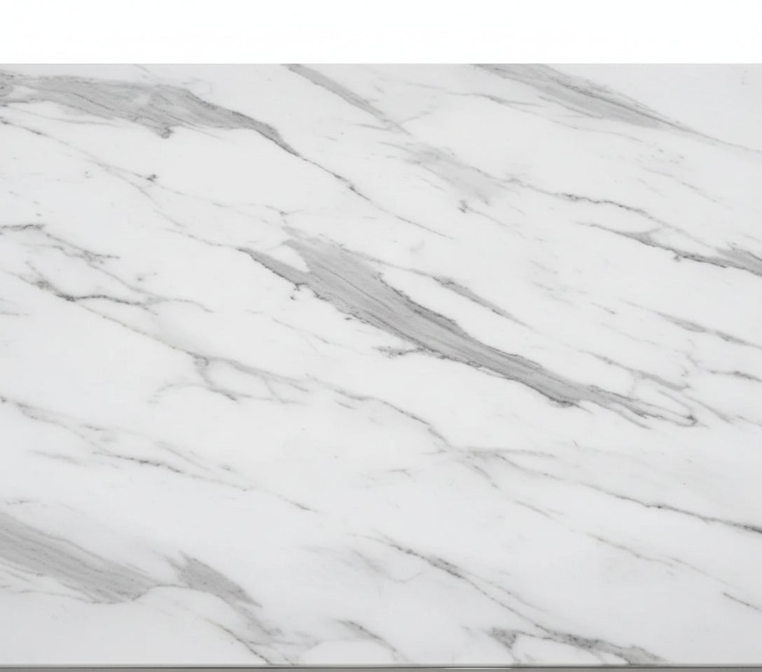 Table à Manger Rectangulaire Verre Marbré Blanc & Chrome – 180×90×75 cm – OMEGA