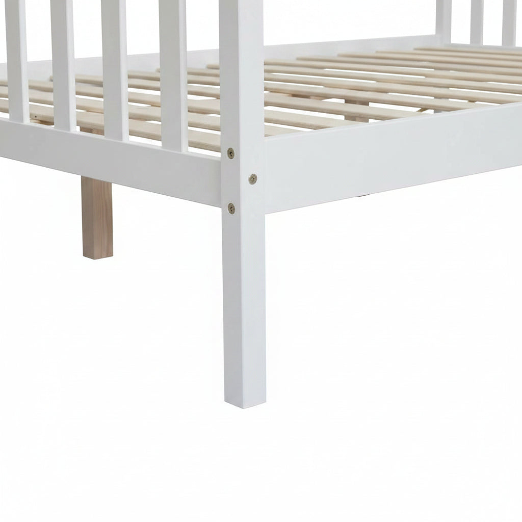 Lit 140x190 en bois massif blanc sommier lattes inclus - BATNA