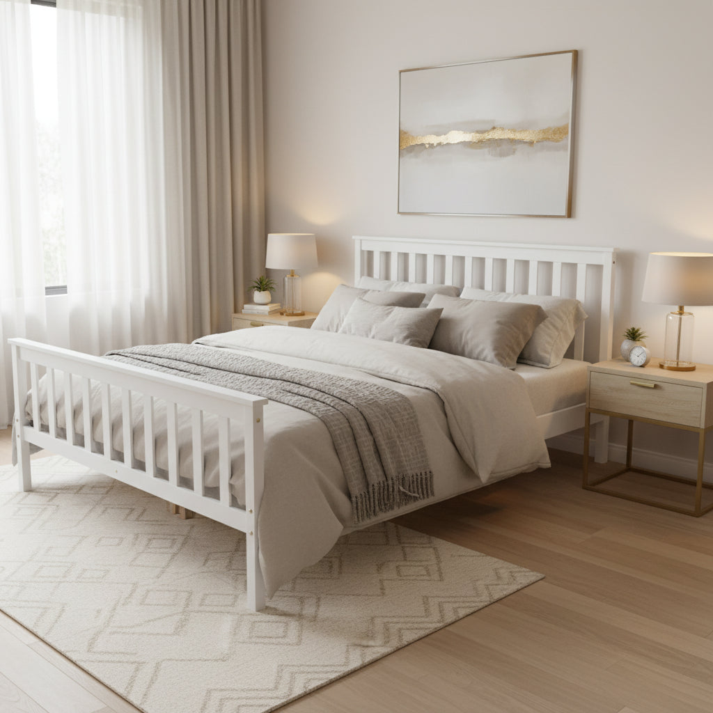 Lit 140x190 en bois massif blanc sommier lattes inclus - BATNA