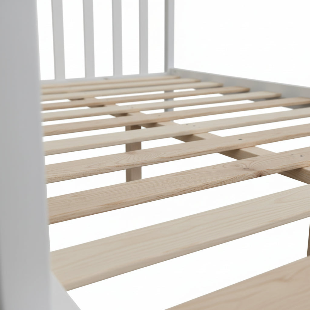 Lit 140x190 en bois massif blanc sommier lattes inclus - BATNA