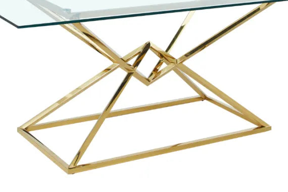 Table à Manger Rectangulaire Verre Transparent & Structure Gold – 180×90 cm – PYRAMIDE