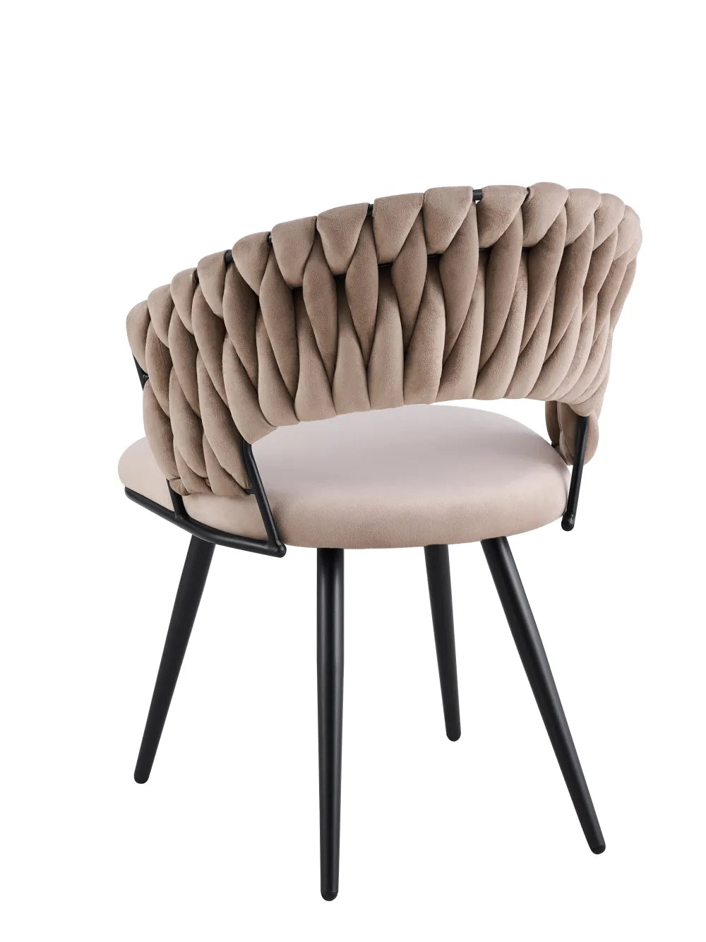 Lot 2 Chaises Salle à Manger Velours Taupe Dossier Tressé Métal Noir CAROLINA