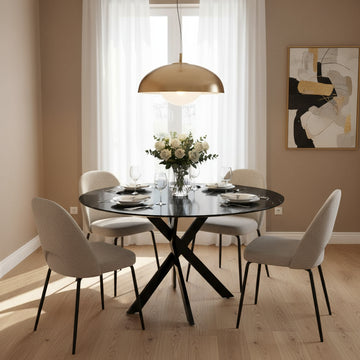 Table à manger ronde MARBRE NOIR JESSICA Métal noir 100 cm 4 couverts
