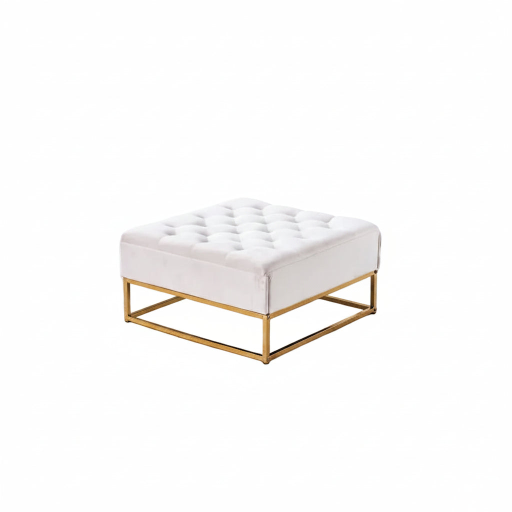Table basse pouf velours écru 80x80 cm - CAPITONNE