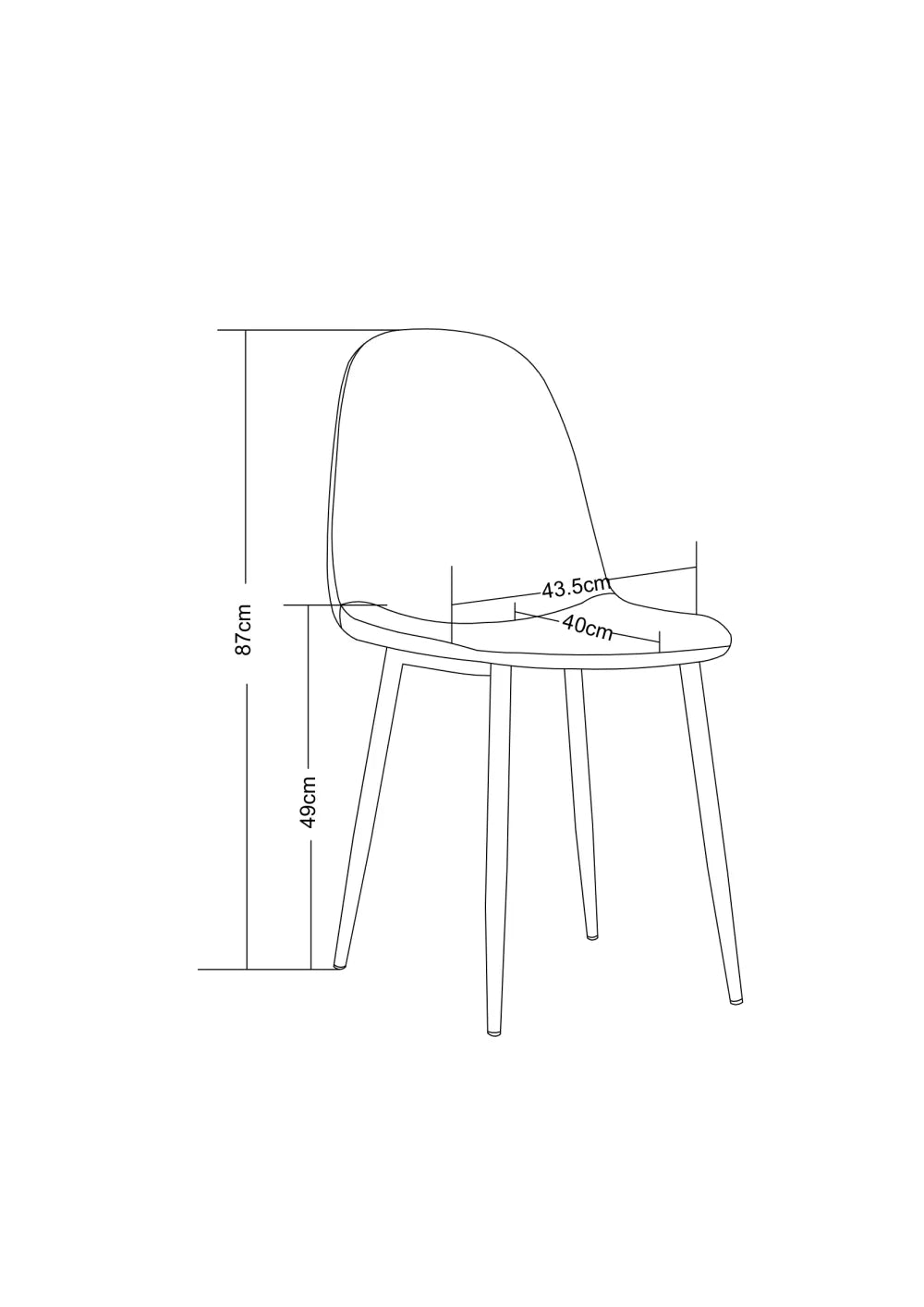 Lot de 4 chaises scandinaves velours anthracite pieds métal noir 43,5x40x87cm
