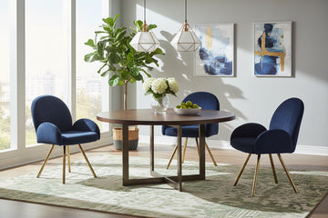 Lot 2 Chaises Salle à Manger Mimi Accoudoirs Bleu Pieds Gold 62x63x92cm