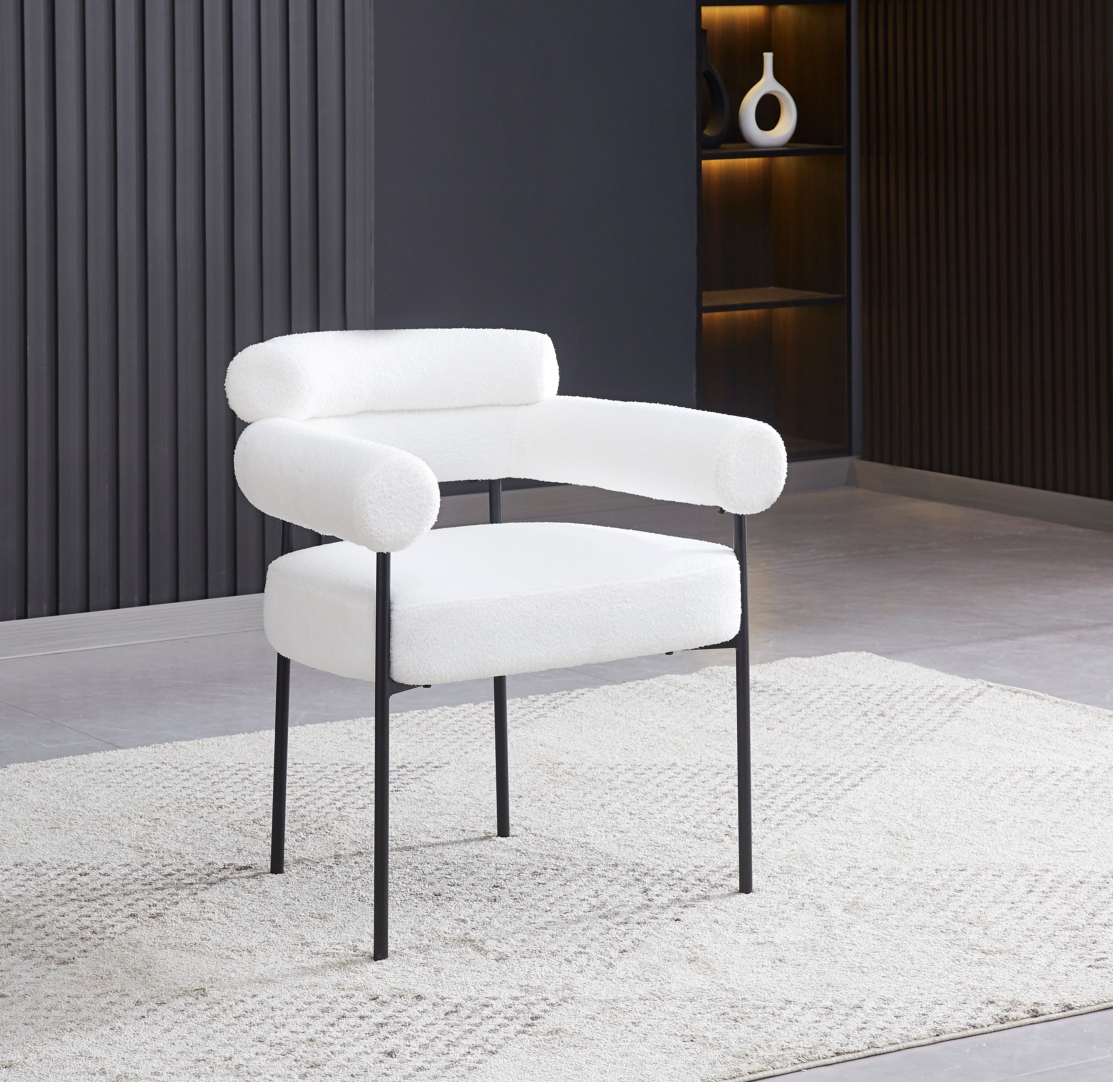 Lot 2 Chaises Salle à Manger Doudou Blanc Accoudoirs 72x60x77cm Métal Noir