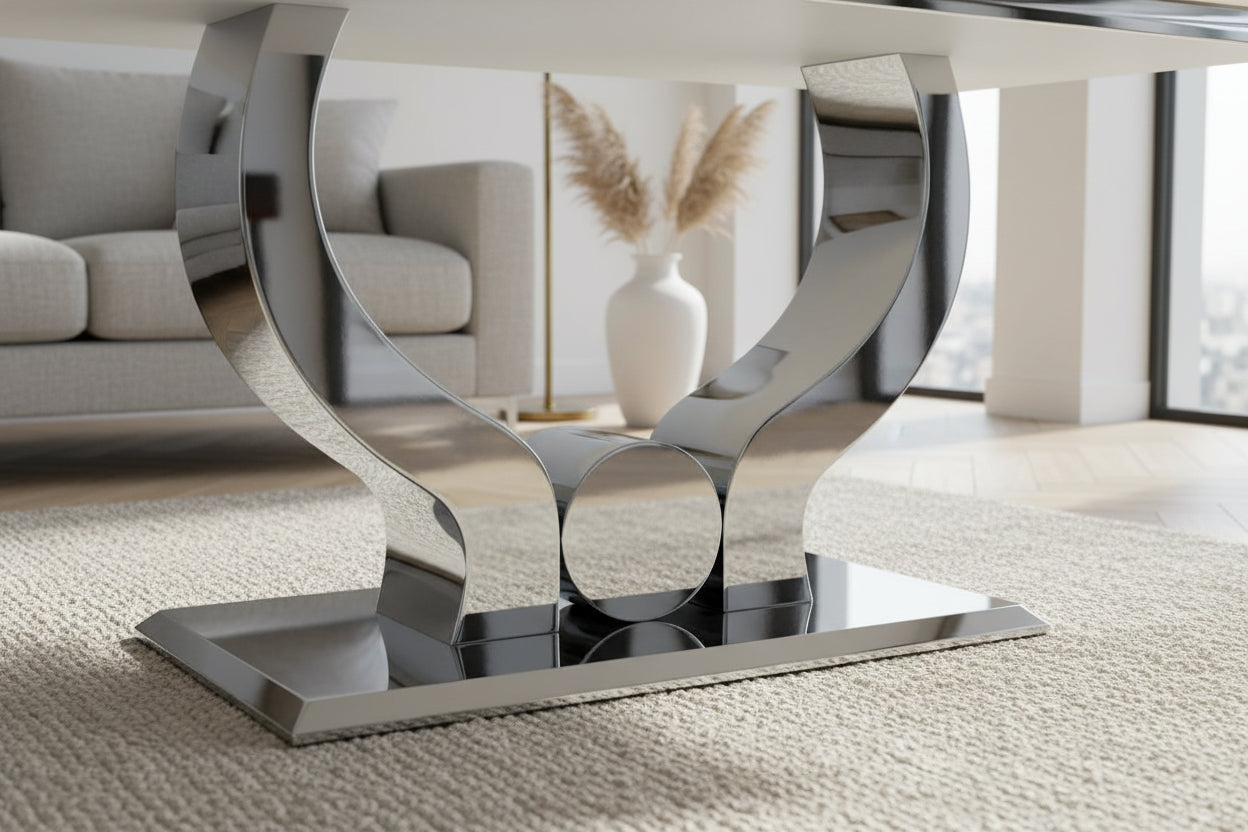 Table à manger plateau en verre blanc 150x90 cm TROFY