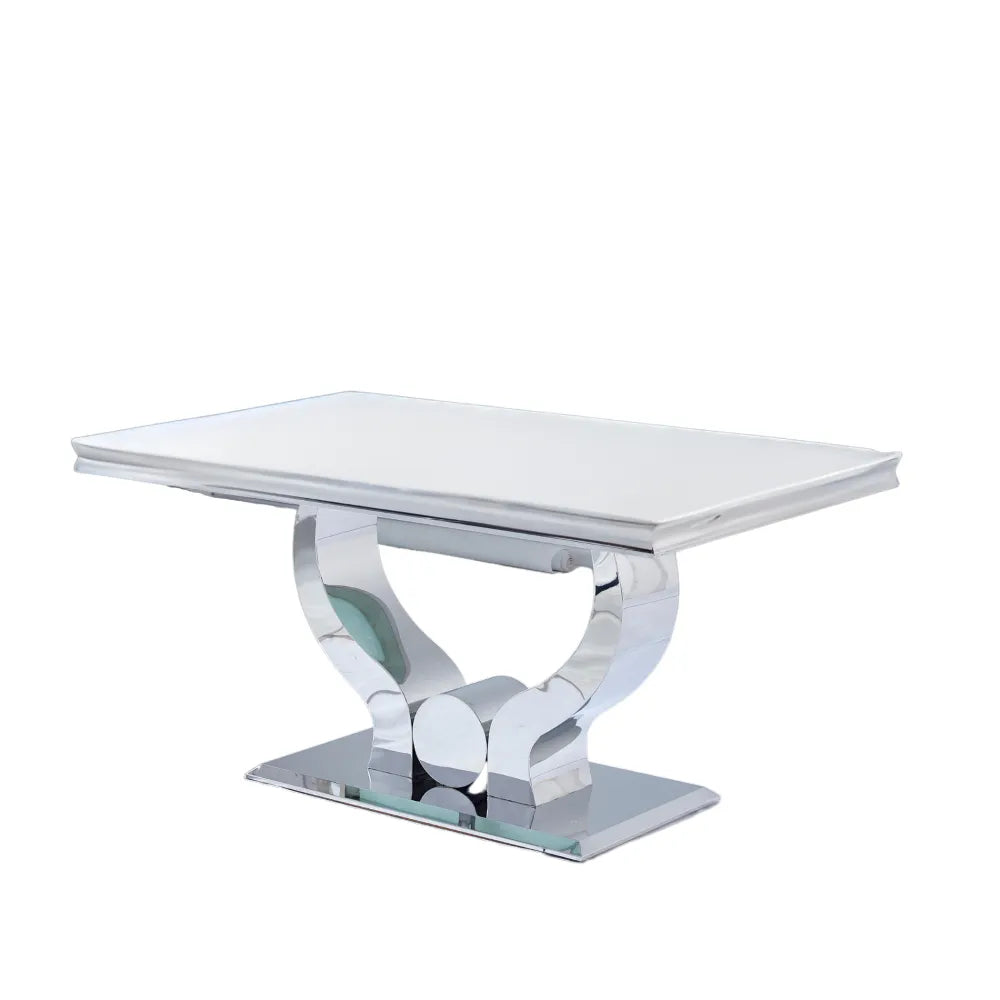 Table à manger plateau en verre blanc 150x90 cm TROFY