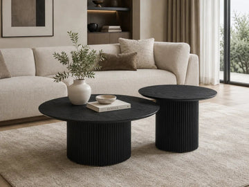 Duo Tables Gigognes Rondes Plateau Noir Mat & Métal Noir Ø80 cm – BAIETA