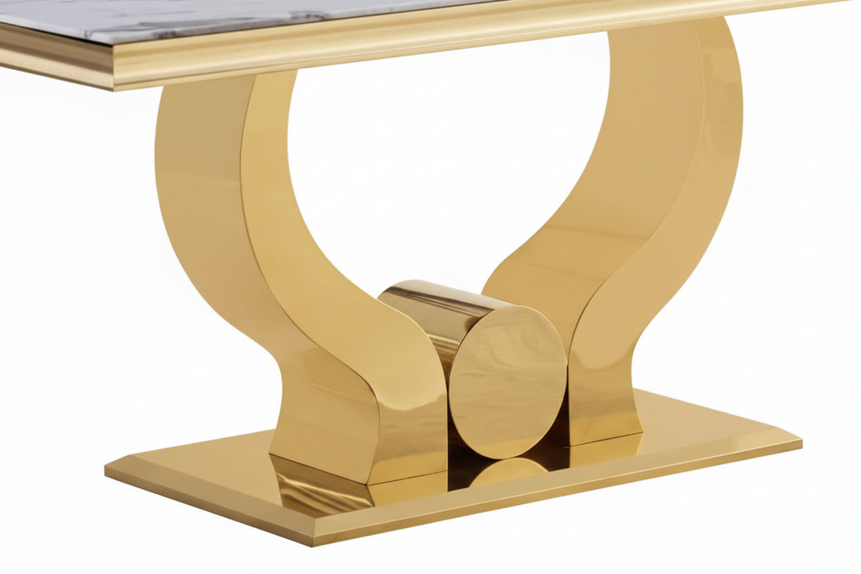 Table a manger verre effet marbre blanc pied gold 150x90 cm TROFY