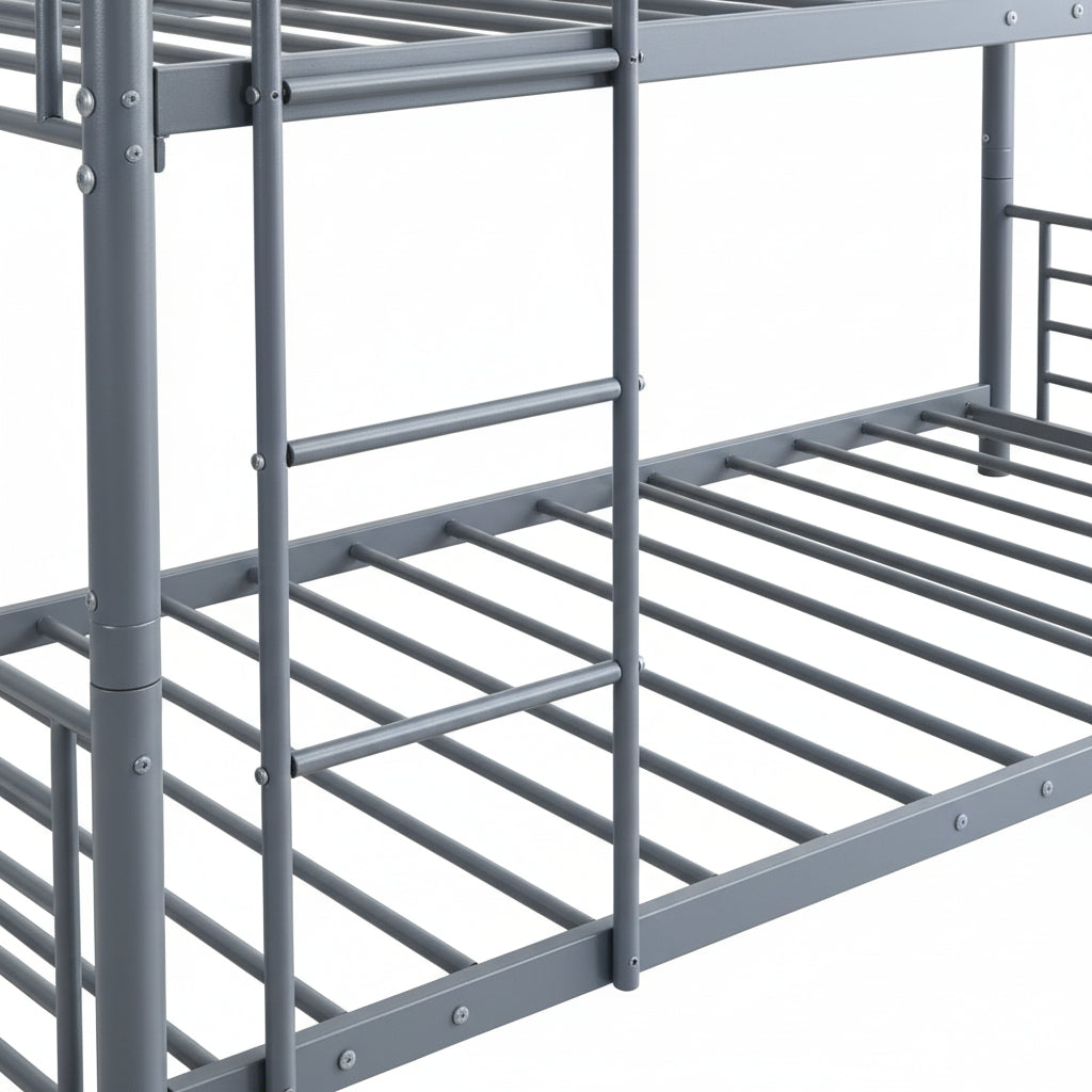 Pack Lit superposé en métal gris 3 couchages 90x190 avec matelas TRIPLE