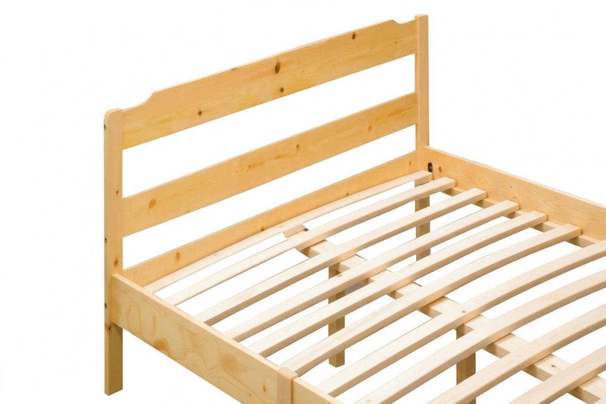 Lit double 140x190 cm pin naturel lattes sommier inclus DAVID