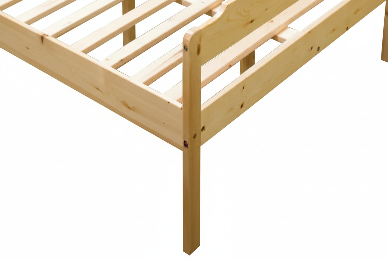 Lit double 140x190 cm pin naturel lattes sommier inclus DAVID