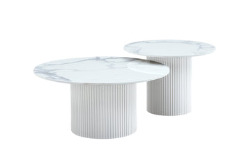 Lot 2 Tables Basses Rondes Céramique Blanc D80x38 D60x45 MINA