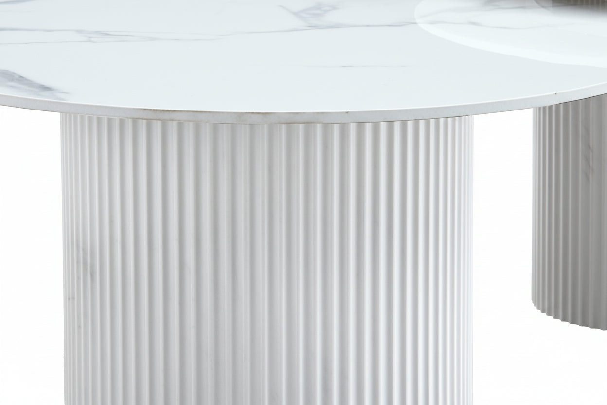 Lot 2 Tables Basses Rondes Céramique Blanc D80x38 D60x45 MINA