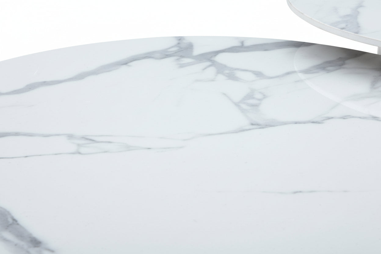 Lot 2 Tables Basses Rondes Céramique Blanc D80x38 D60x45 MINA